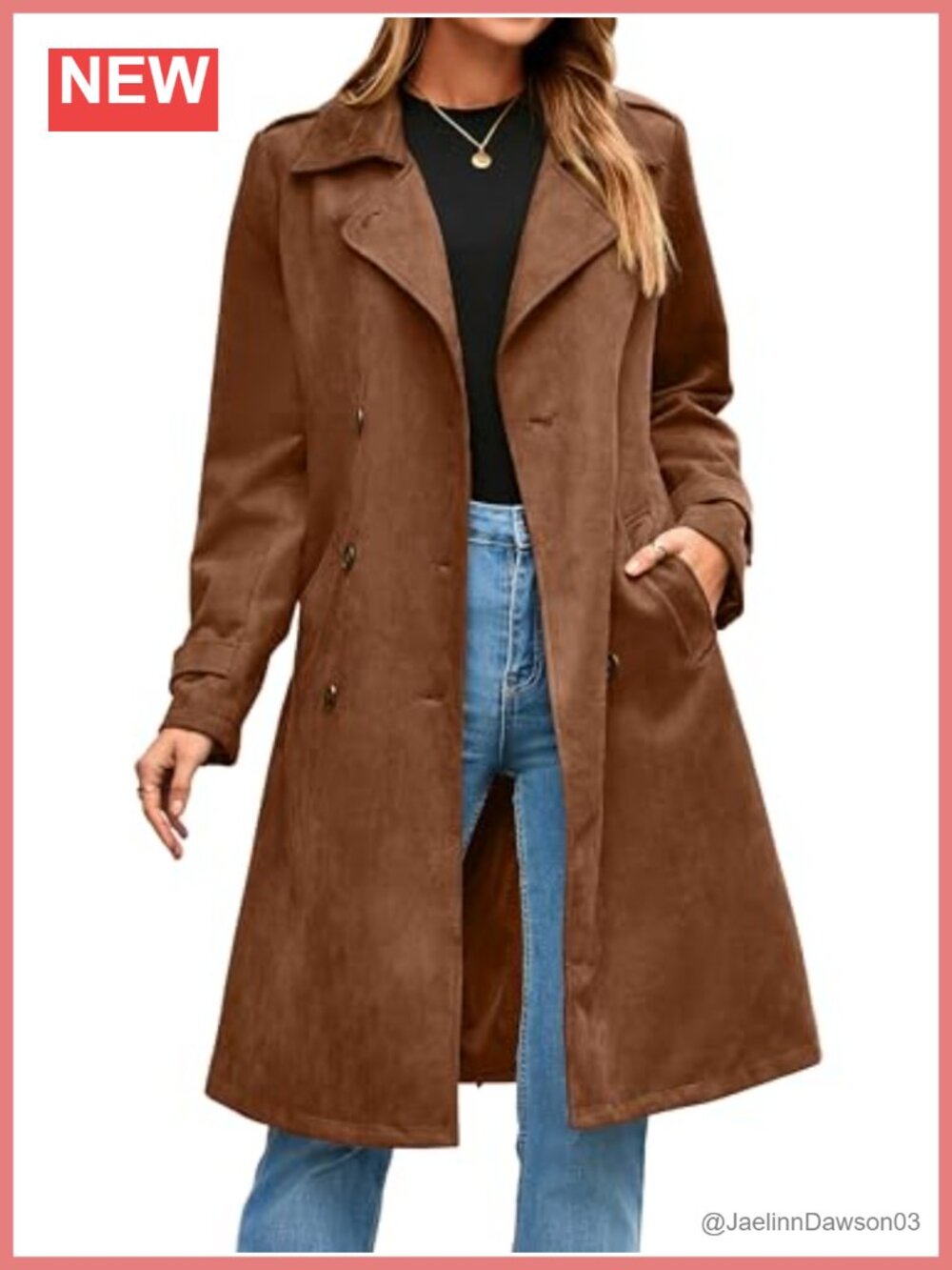 Faux Suede Trench Coat Double Breasted Belted Long Overcoat Work Office